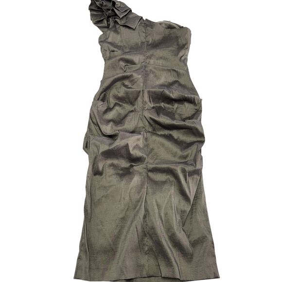 Xscape Dress Women 4 Brown Gray One Shoulder Ruffle Cocktail Party Ruched Formal - Picture 2 of 7